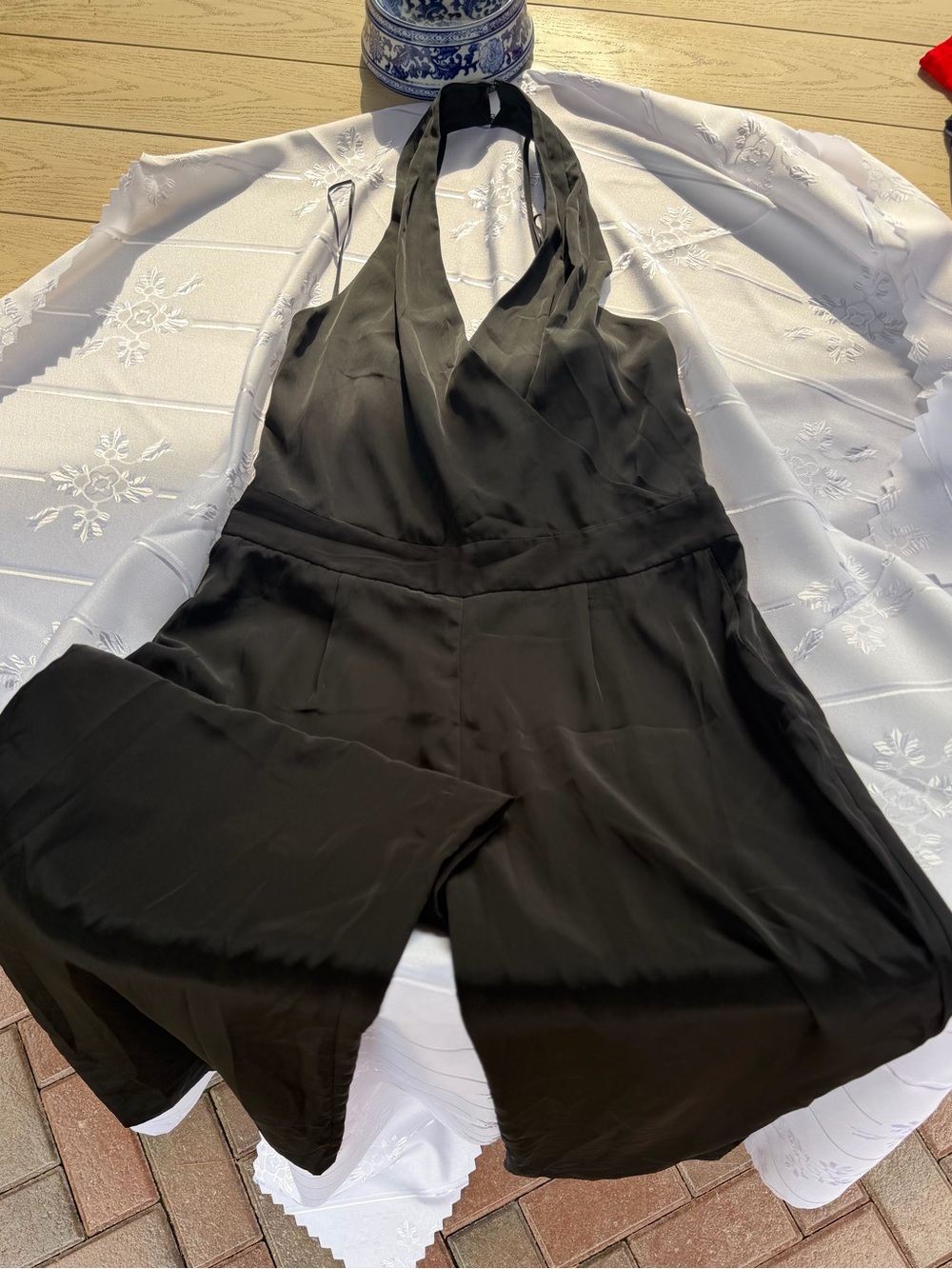 Express Black Satin Halter Wide Leg Jumpsuit Size 8